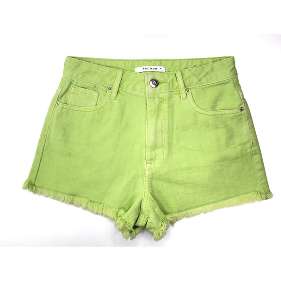 NWOT PacSun Ultra High Rise Festival Washed Lime Green Dyed Shorts 25 0 - Picture 2 of 8